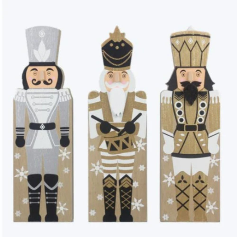 Silver and Gold Wooden Nutcracker Tabletop / Mantle Christmas Decorations